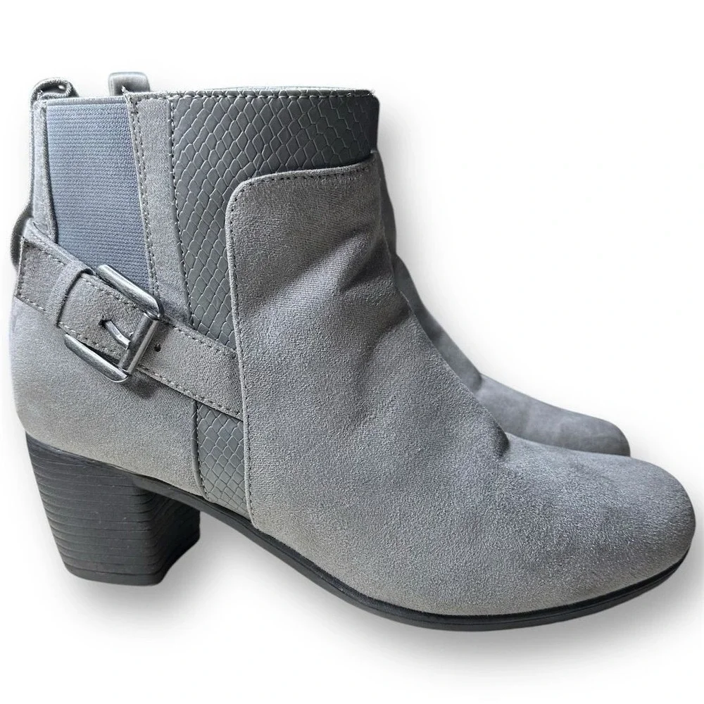 Croft & Barrow  with Ortholite Ecco Women's Gray Ankle Faux Suede Booties Sz 6 M